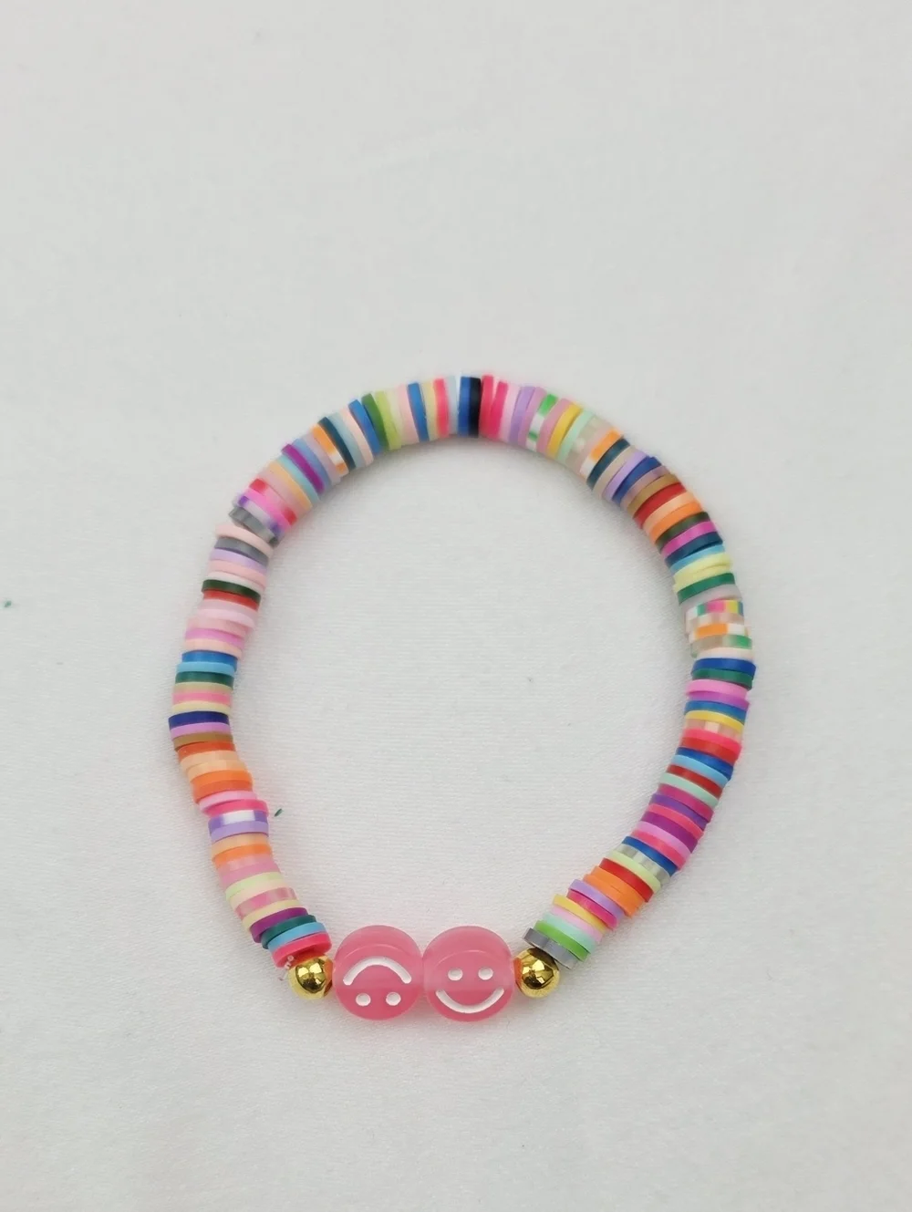 Handmade Clay Bead Multi Color Smiley Face  Bracelet